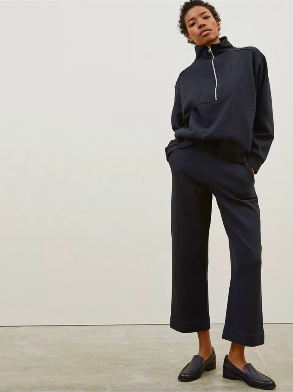 Everlane The Track Wide Leg Pant Navy Organic Cotton M